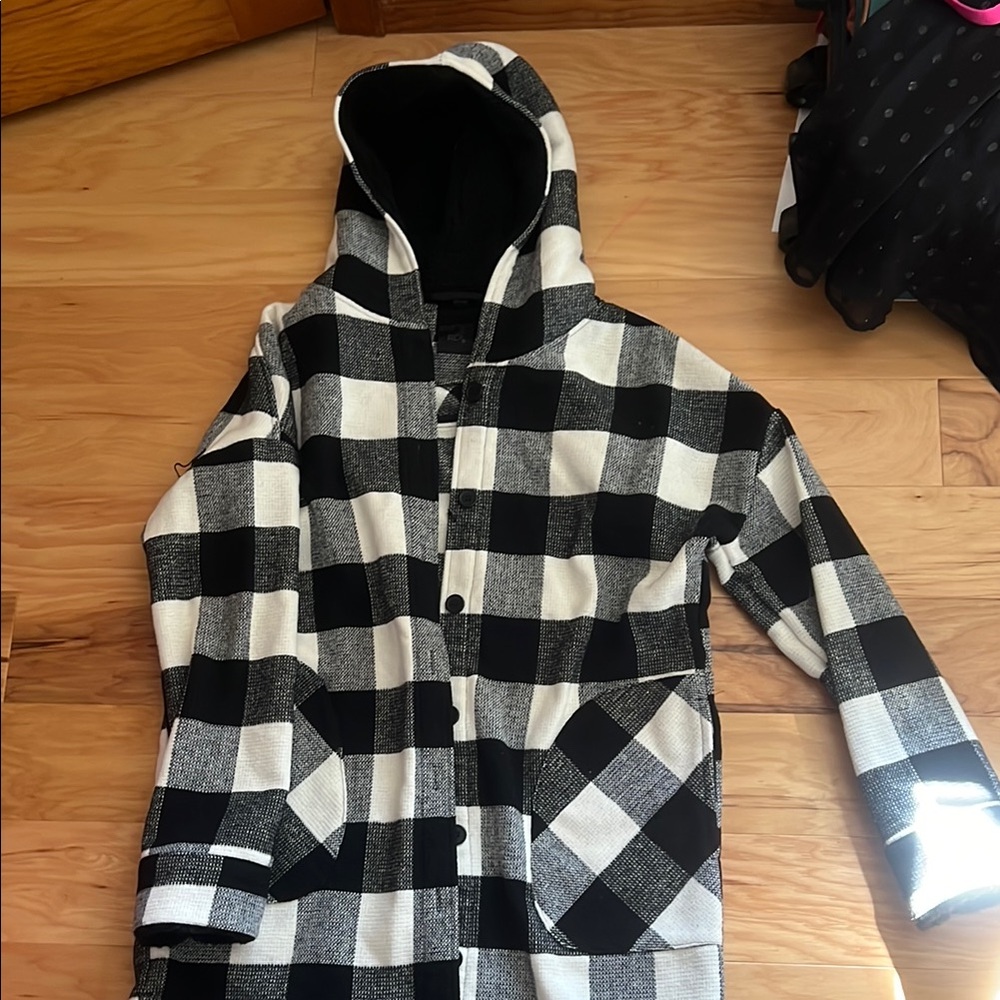 RDI Black and White Teddy Jacket Hooded Checkered